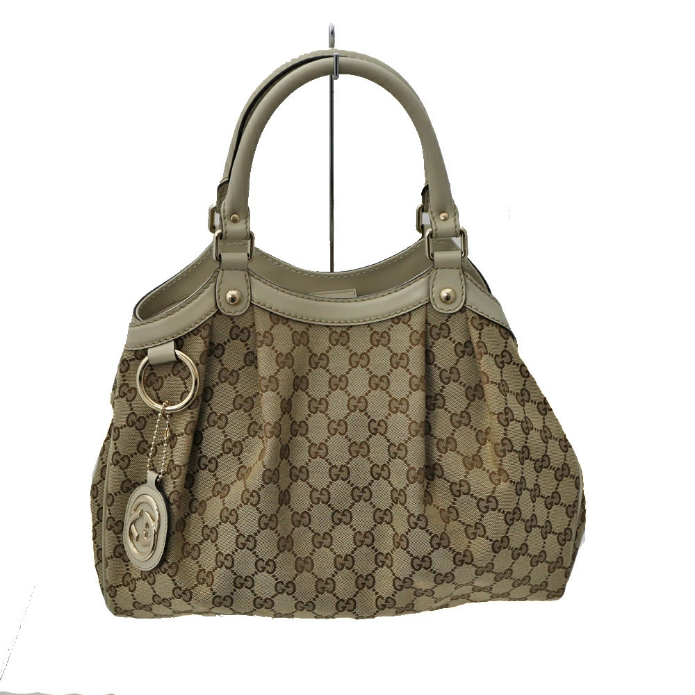 GUCCI Shoulder Bag GG Canvas Tote Handbag Leather Brown